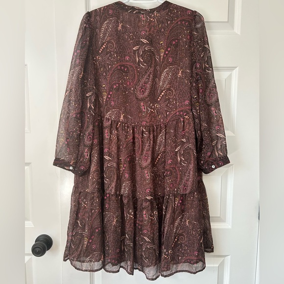 Lucky Brand Brown Long Sleeve Paisley Babydoll Dress - Picture 9 of 9